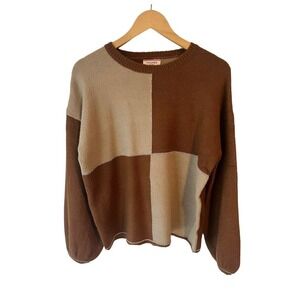 1X Andree By Unit Brown Colorblock Pullover Sweater Women's Size 1X NEW